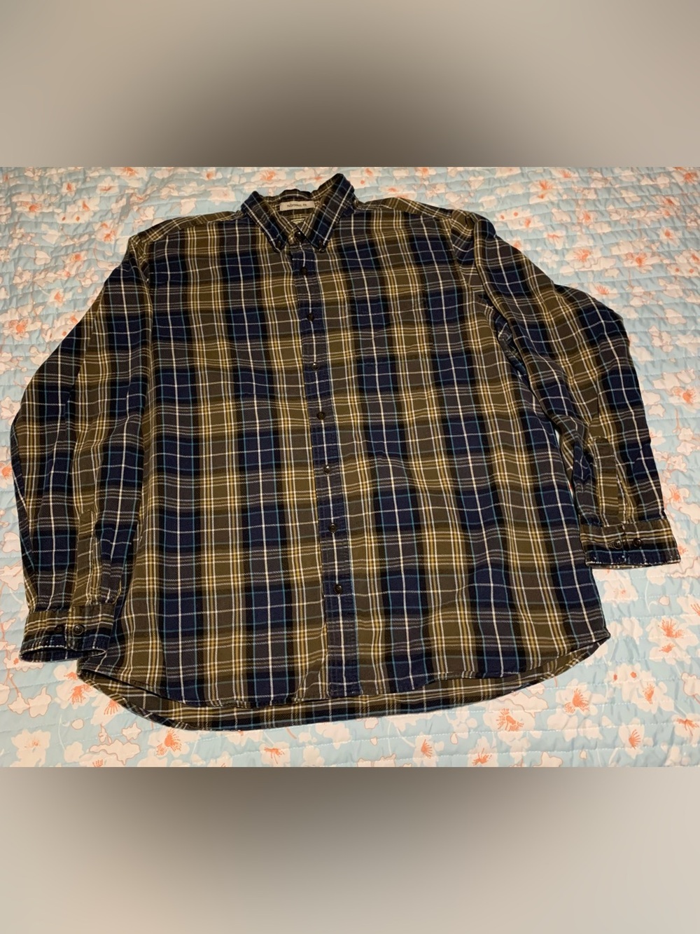 L.L. Bean Men's Navy and Brown Plaid Button-Down Shirt